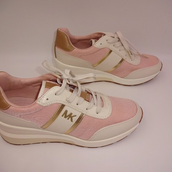 Womens Michael Kors Mabel Trainer Platform Wedge Sneakers 8 M Pink White Gold - Picture 3 of 9